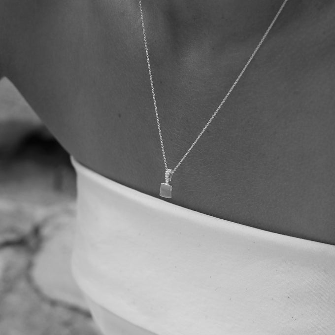 Custom X-Mini Slate Pendant (Stones & Engraving) | White Gold