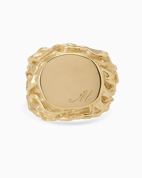 Engraved Ivy Signet Ring | Yellow Gold