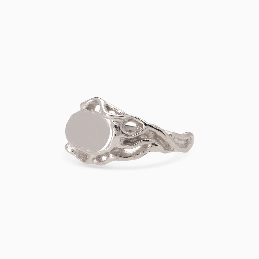 Ivy Oval Stone Signet Ring | White Gold