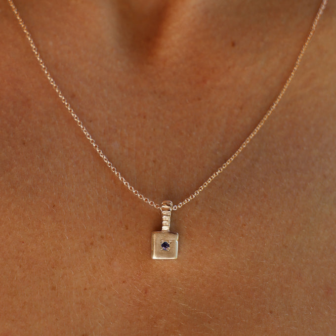 Custom X-Mini Slate Pendant (Stones & Engraving) | Yellow Gold