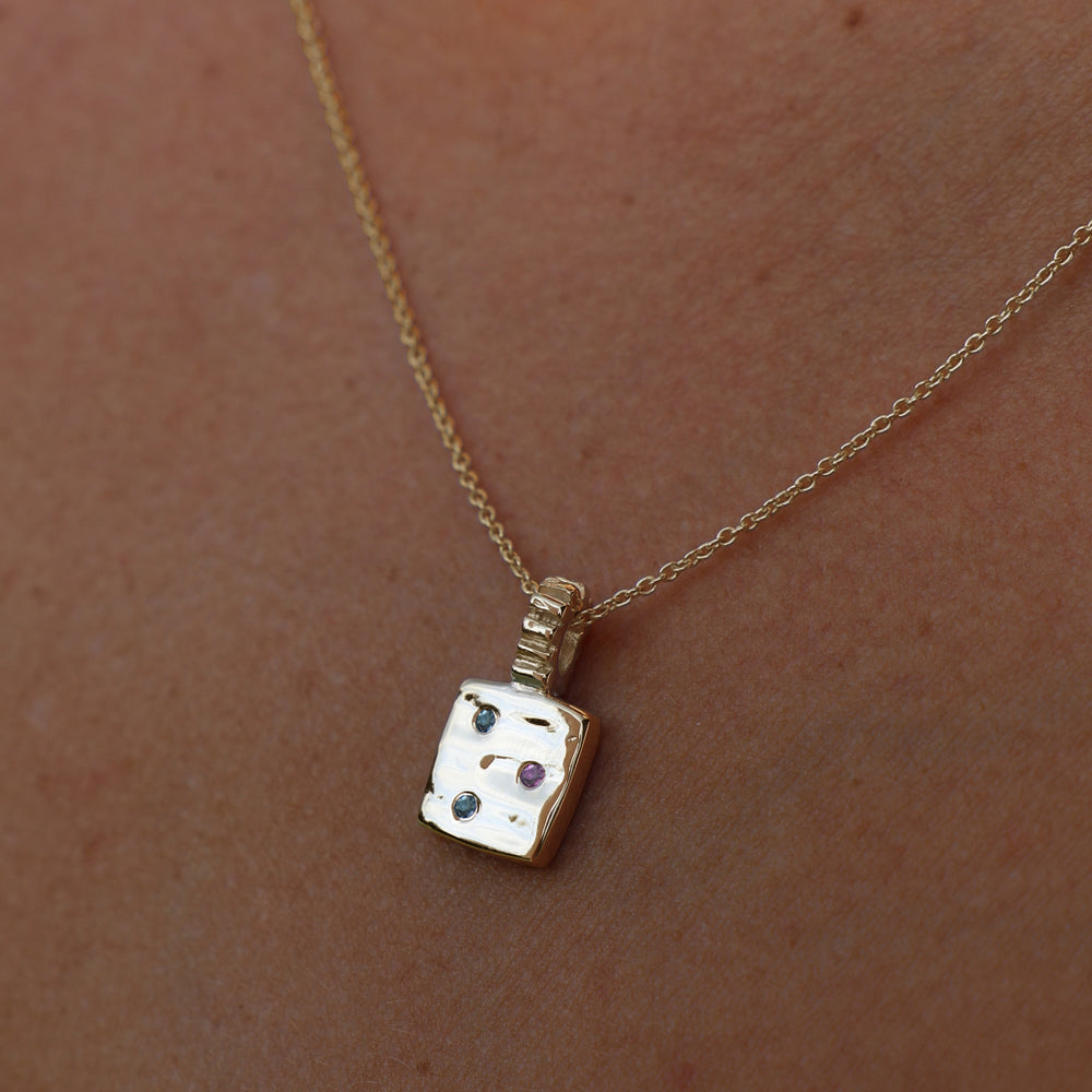 Mini Custom Slate Pendant (Stones & Engraving) | Yellow Gold