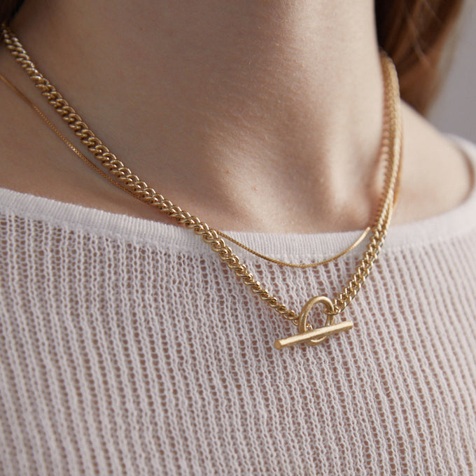 Curb Chain Fob Necklace  | Gold