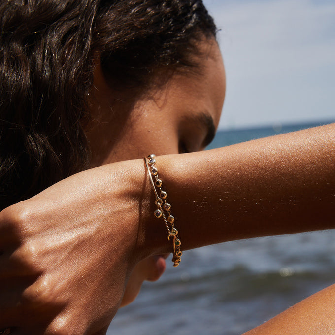 Tiny Birthstone Weave Bracelet | Yellow Gold