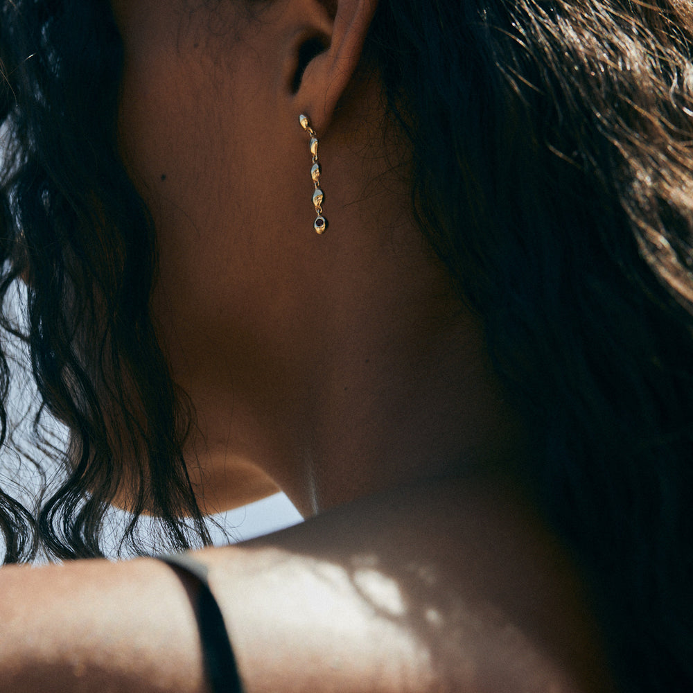 Ripple Stone Drop Earring | Solid Yellow Gold