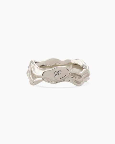 Engraved Sculpt Band Ring | White Gold