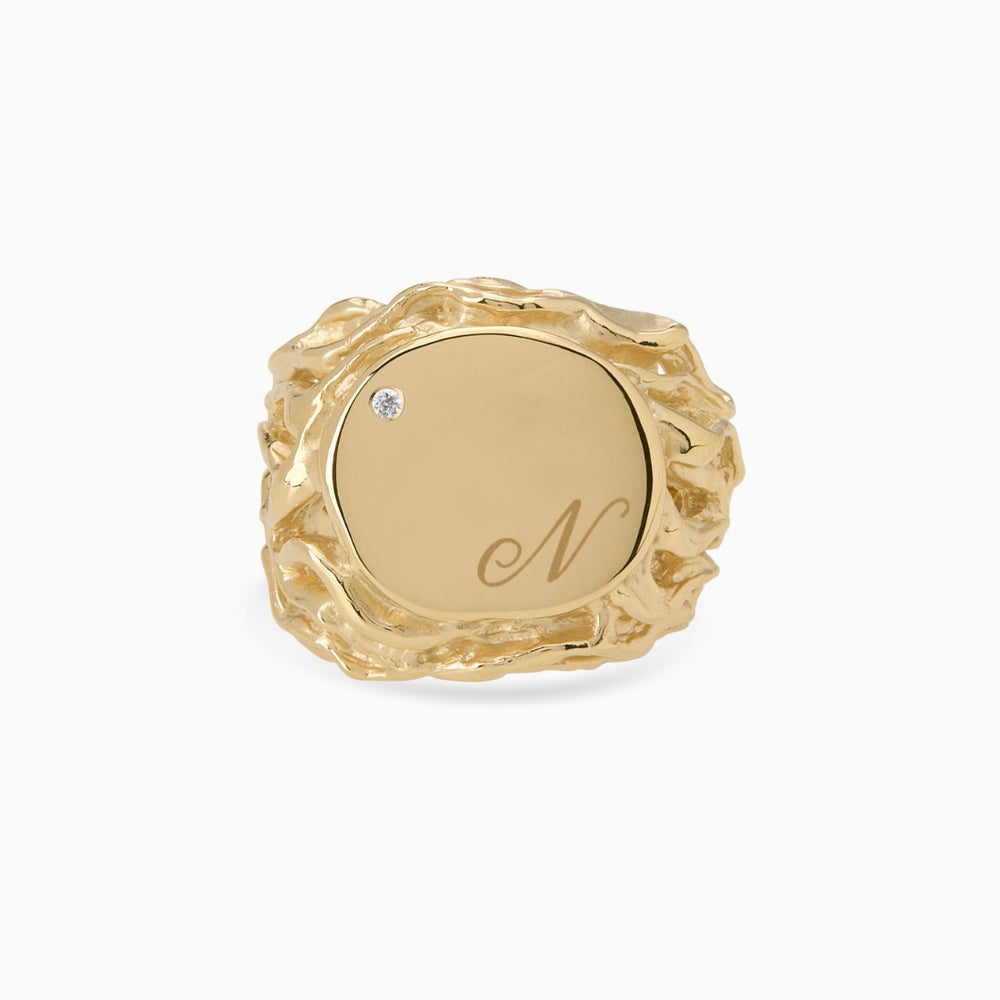 Engraved Ivy Signet Ring | Yellow Gold