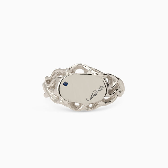 Ivy Oval Stone Signet Ring | Silver