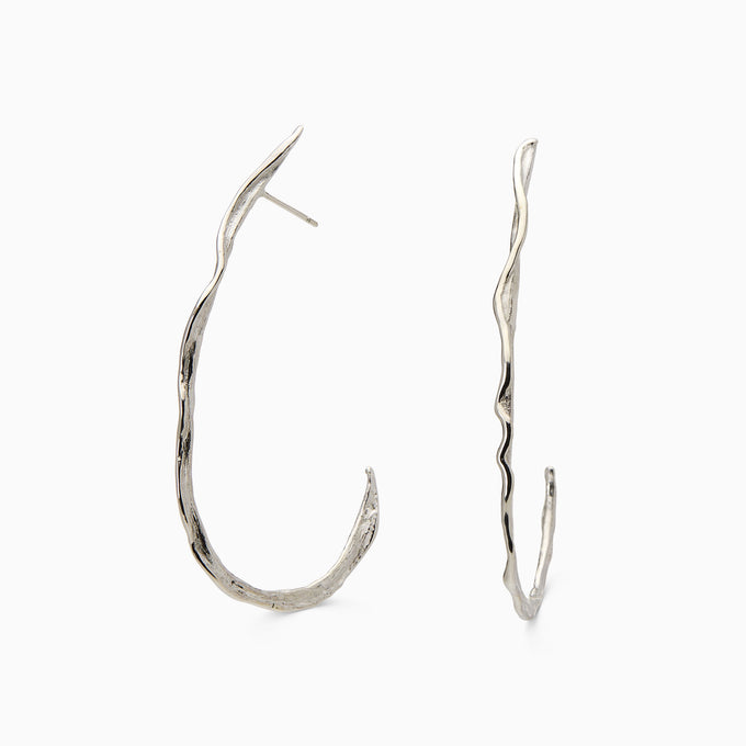 Sculpt Teardrop Hoops | White Gold