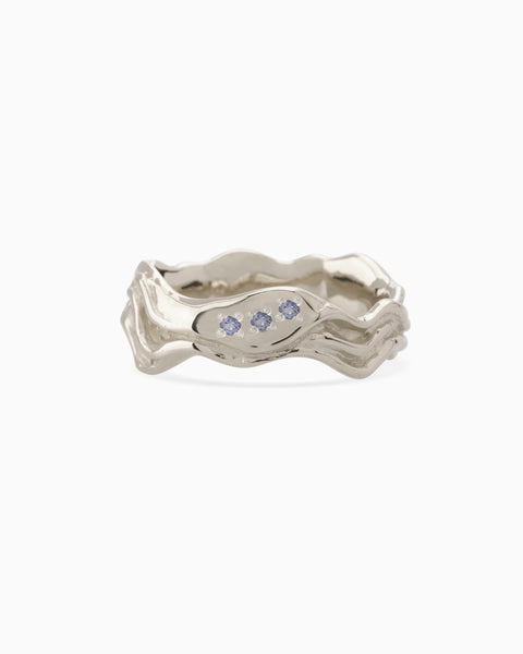 Sculpt Stone Band Ring | White Gold