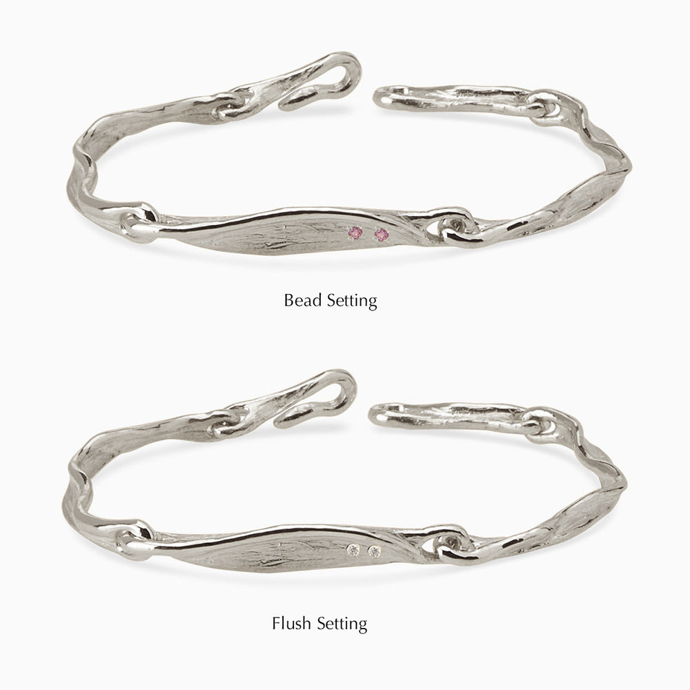 Custom Sculpt Tag Bracelet (Stones & Engraving) | White Gold