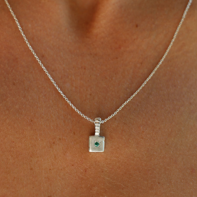 Custom X-Mini Slate Pendant (Stones & Engraving) | White Gold