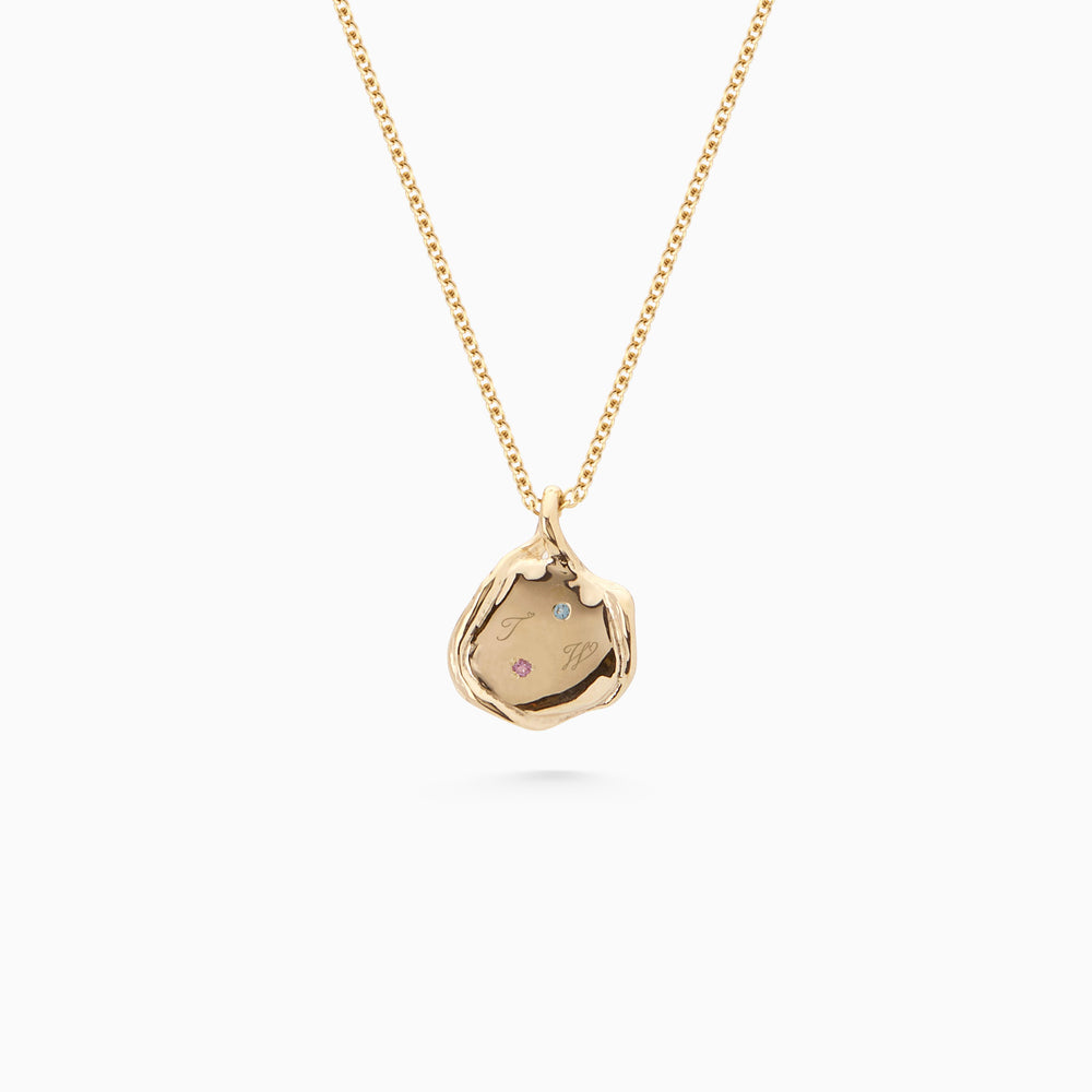 Mini Custom Wave Pendant (Stone & Engraving) | Yellow Gold