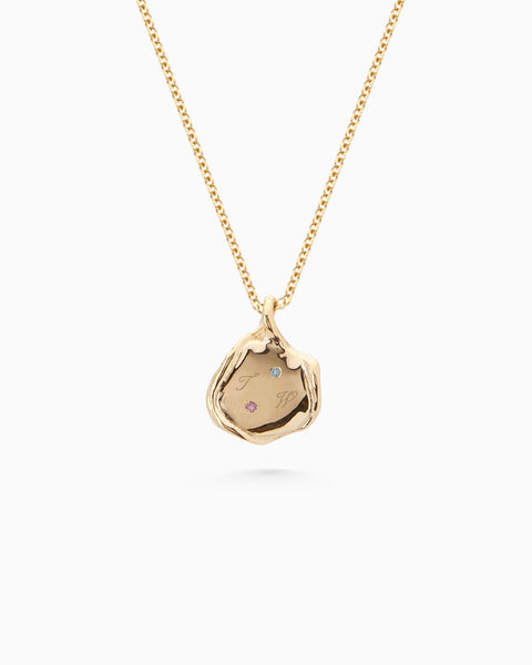 Mini Custom Wave Pendant (Stone & Engraving) | Yellow Gold