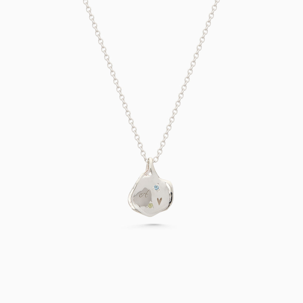 Mini Custom Wave Pendant (Stone & Engraving) | Silver