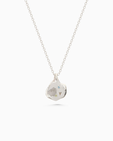 Mini Custom Wave Pendant (Stone & Engraving) | Silver