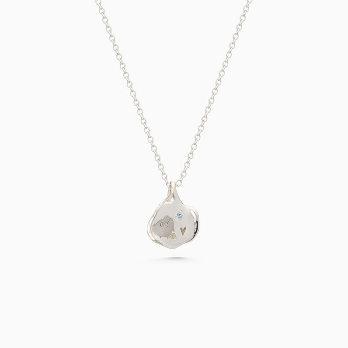 Mini Custom Wave Pendant (Stone & Engraving) | Silver