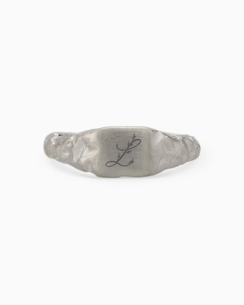 Engraved Slate Signet Ring | White Gold