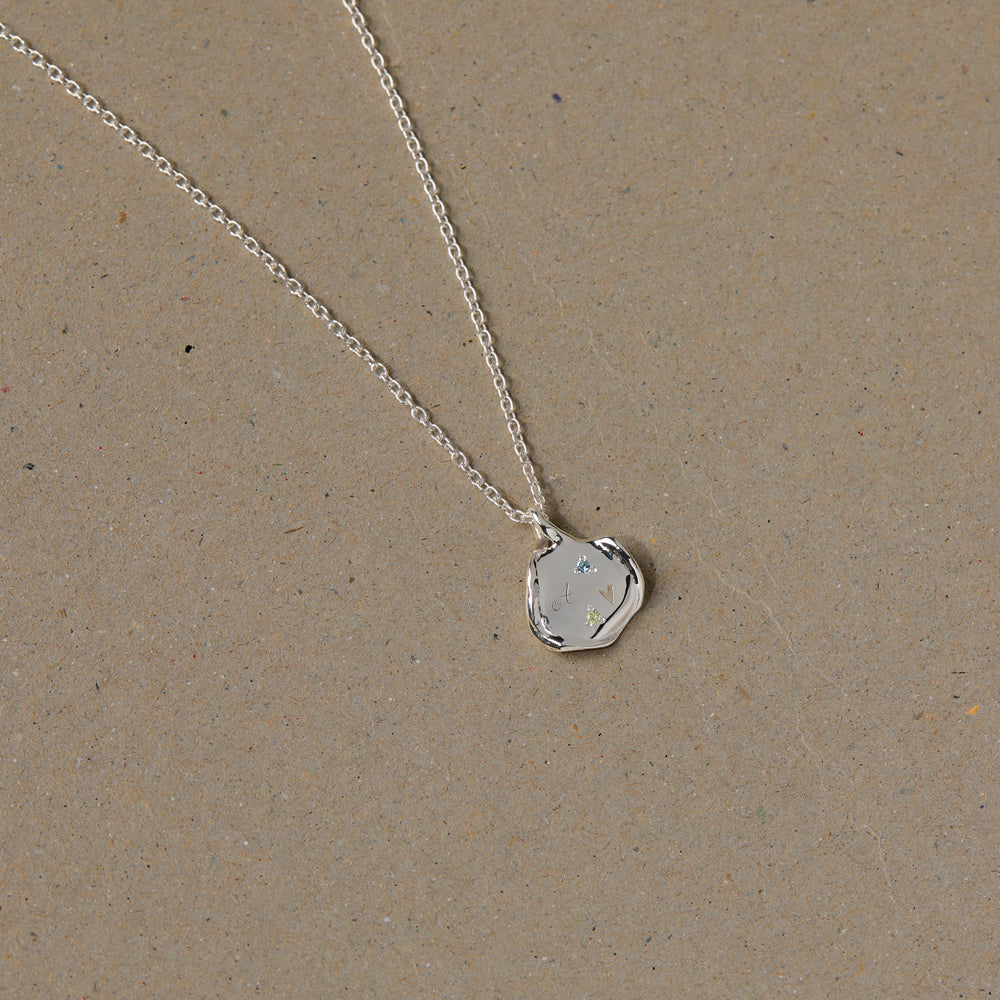 Mini Custom Wave Pendant (Stone & Engraving) | Silver