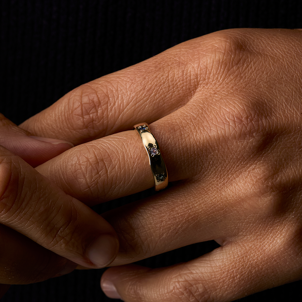 Signature Stone Band Ring | Solid Yellow Gold