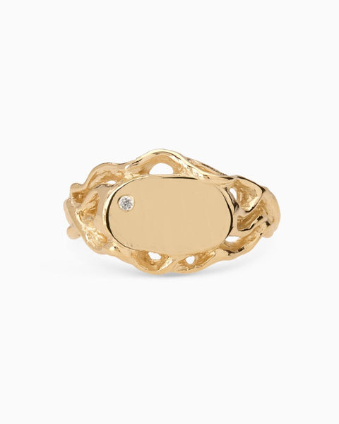 Ivy Oval Stone Signet Ring | Yellow Gold