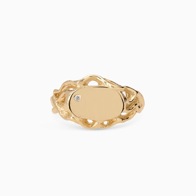 Ivy Oval Stone Signet Ring | Yellow Gold
