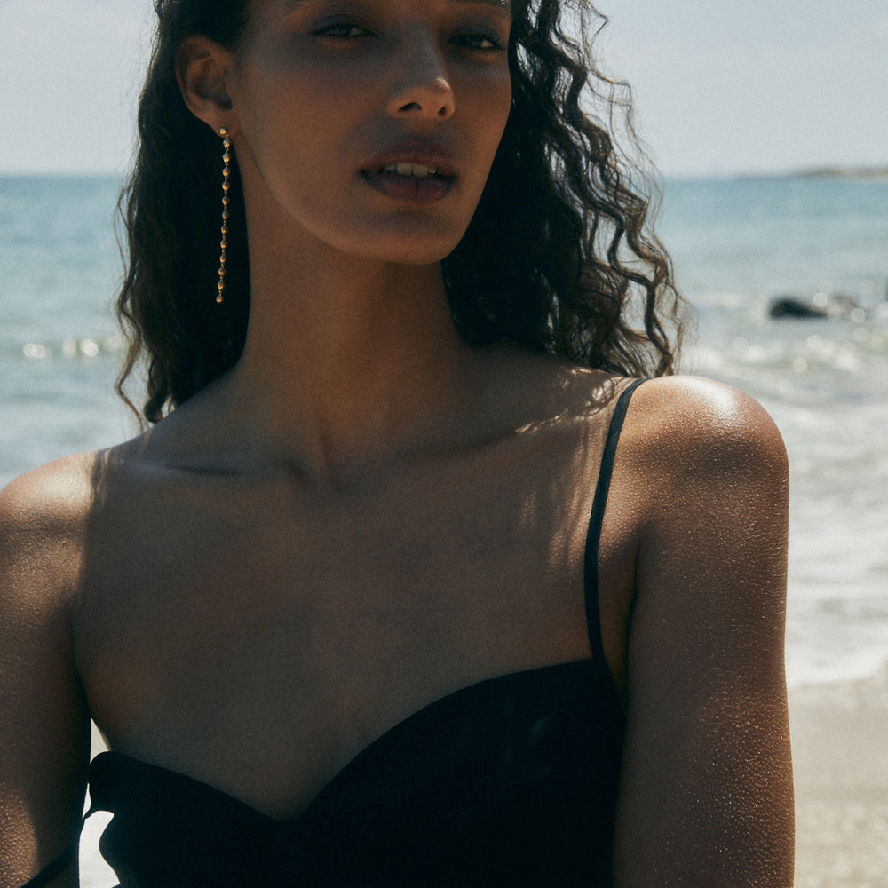 Ripple Long Drop Earring | Yellow Gold