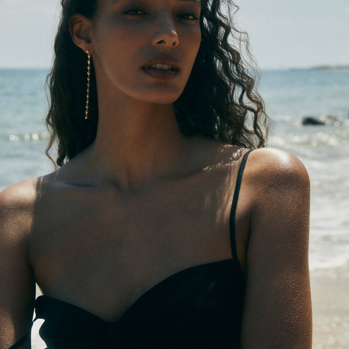 Ripple Long Drop Earring | Yellow Gold