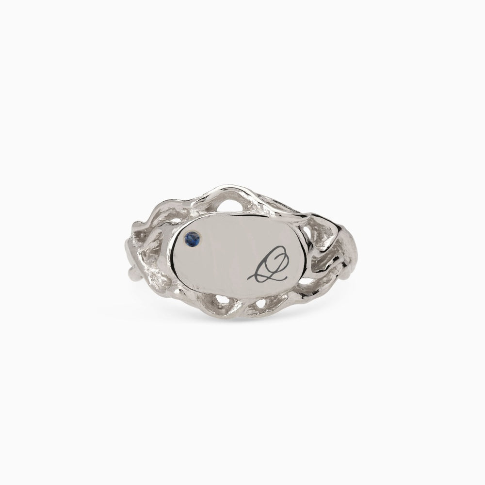 Ivy Oval Stone Signet Ring | White Gold