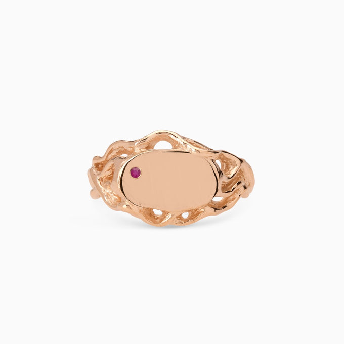 Ivy Oval Stone Signet Ring | Rose Gold