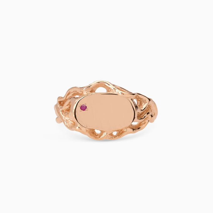 Ivy Oval Stone Signet Ring | Rose Gold