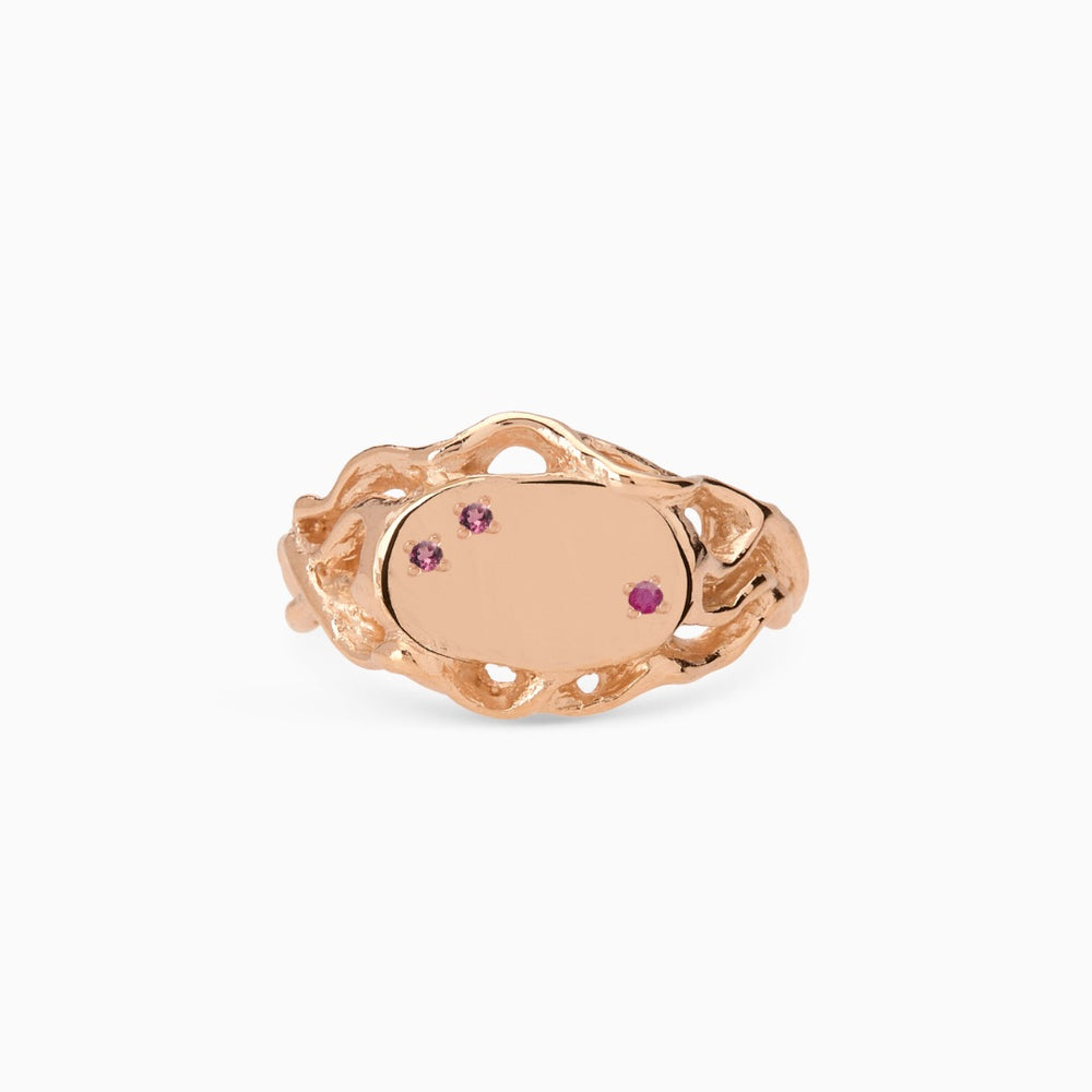Ivy Oval Stone Signet Ring | Rose Gold