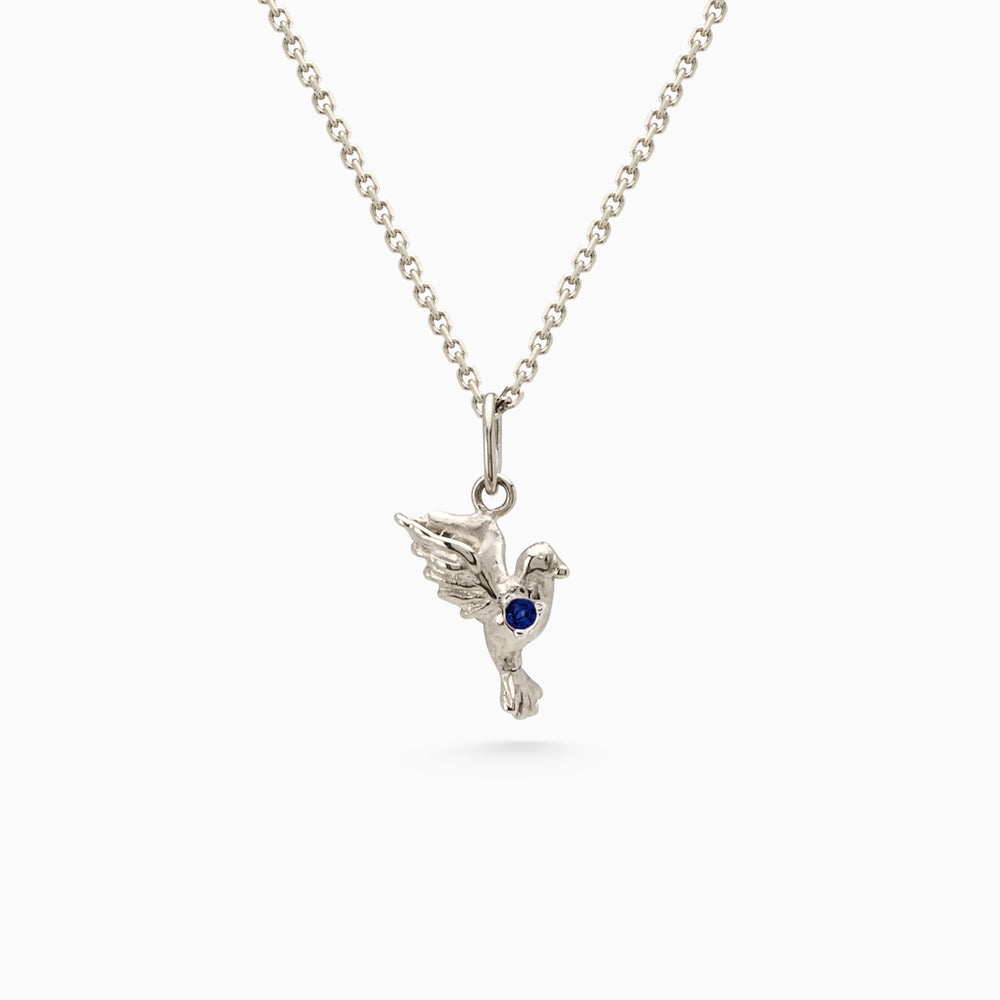 Birthstone Bluebird Pendant | Silver