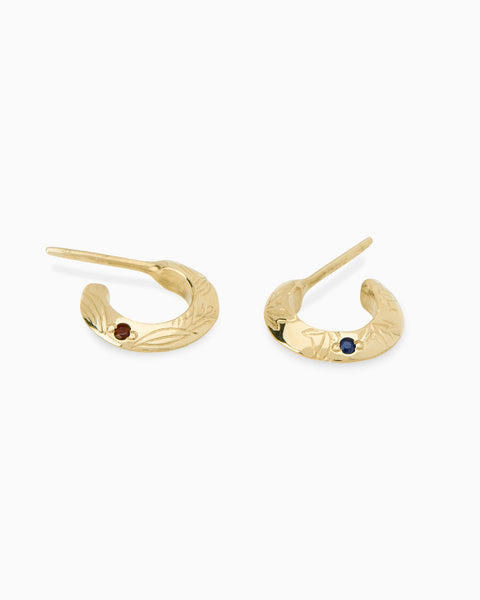 Birthflower Stone Huggies | Solid Yellow Gold