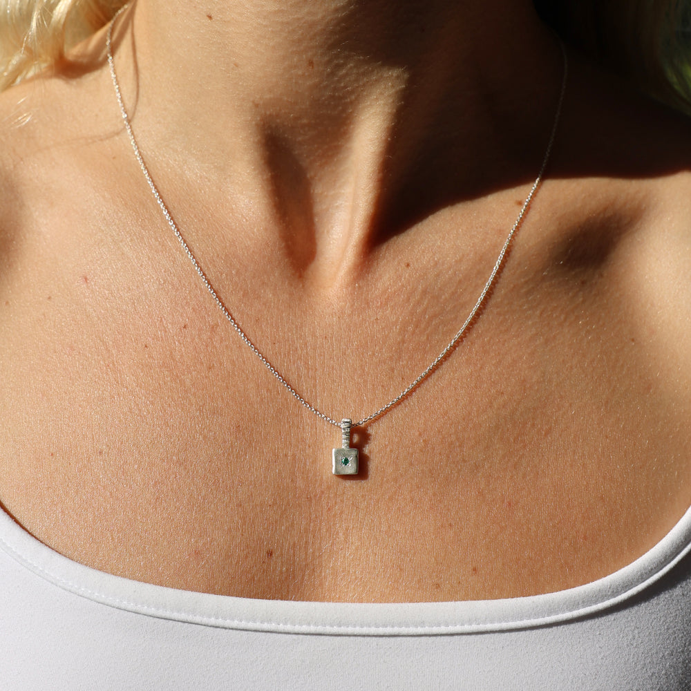 Custom X-Mini Slate Pendant (Stones & Engraving) | White Gold