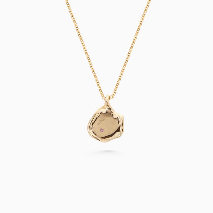 Mini Custom Wave Pendant (Stone & Engraving) | Yellow Gold