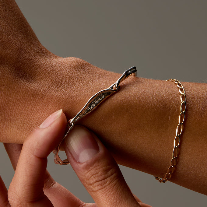 Custom Sculpt Tag Bracelet (Stones & Engraving) | Yellow Gold