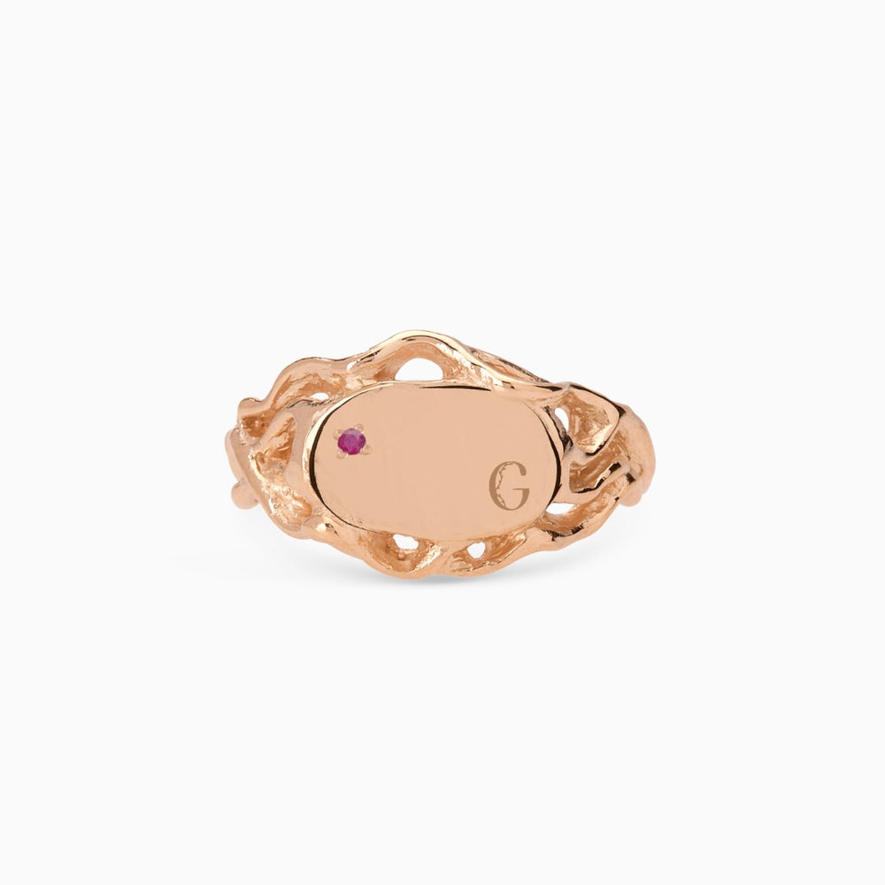 Ivy Oval Stone Signet Ring | Rose Gold