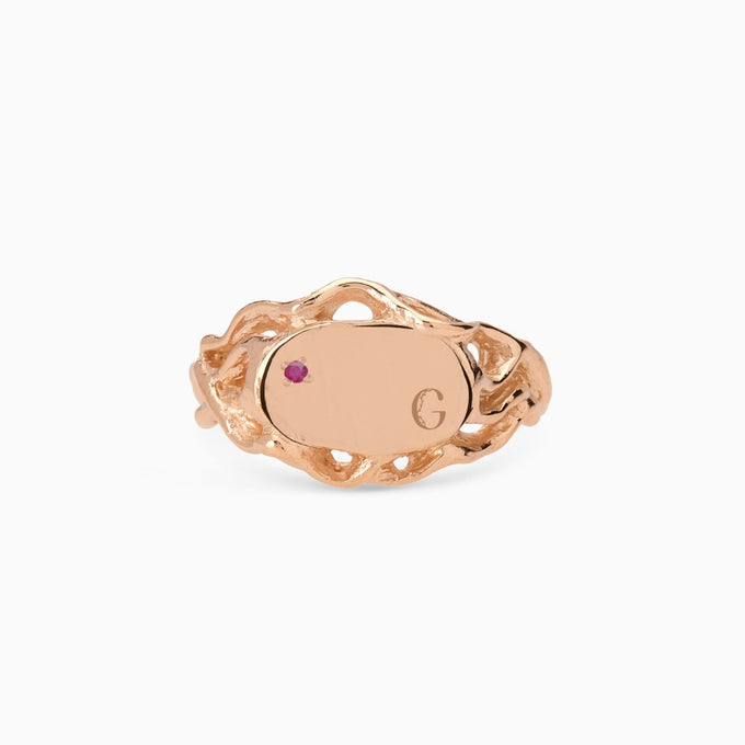Ivy Oval Stone Signet Ring | Rose Gold