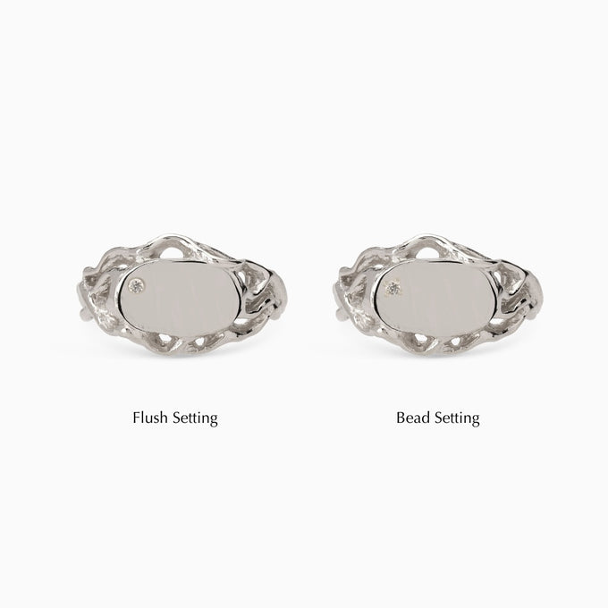 Ivy Oval Stone Signet Ring | White Gold