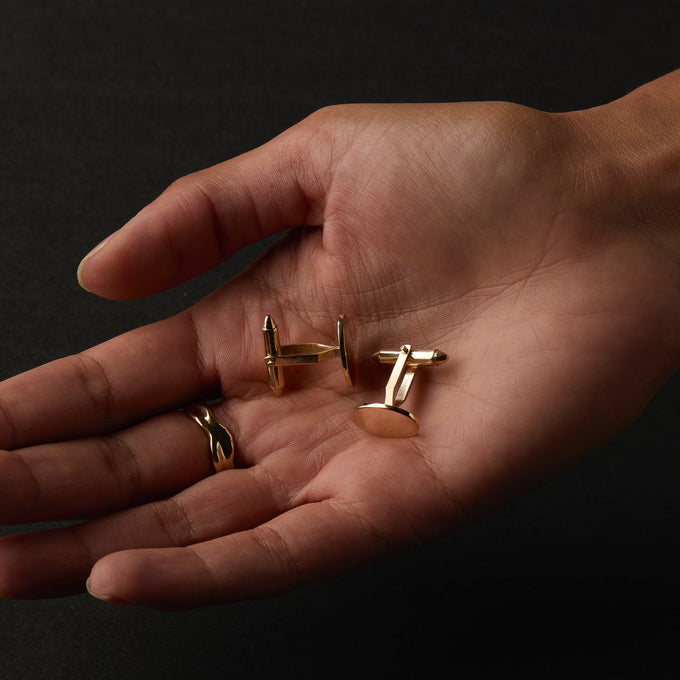 Custom Engraved Halo Cufflinks  | Yellow Gold