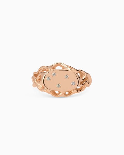 Ivy Oval Stone Signet Ring | Rose Gold