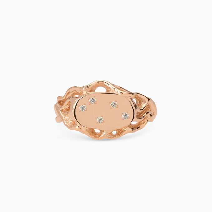 Ivy Oval Stone Signet Ring | Rose Gold