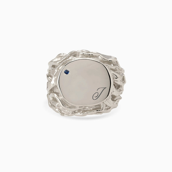 Engraved Ivy Signet Ring | White Gold