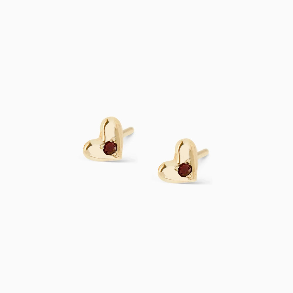 Mini Heart Stone Stud | Yellow Gold