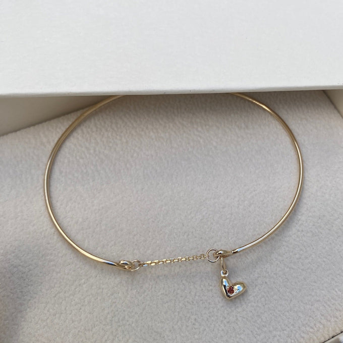 Mini Heart Stone Pendant Weave Bracelet | Yellow Gold