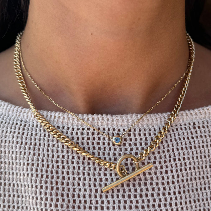 Curb Chain Fob Necklace  | Gold