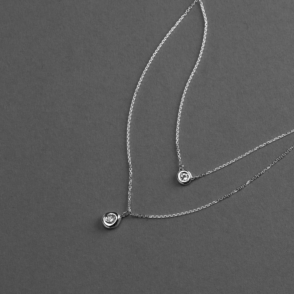 Pebble Stone Drop Pendant | White Gold