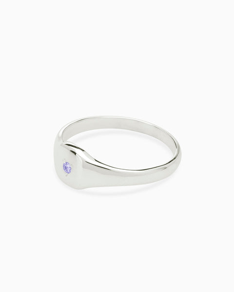 Petite Square Birthstone Signet | Silver