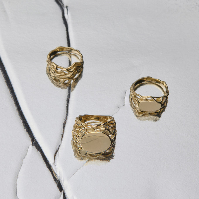 Engraved Ivy Signet Ring | Yellow Gold