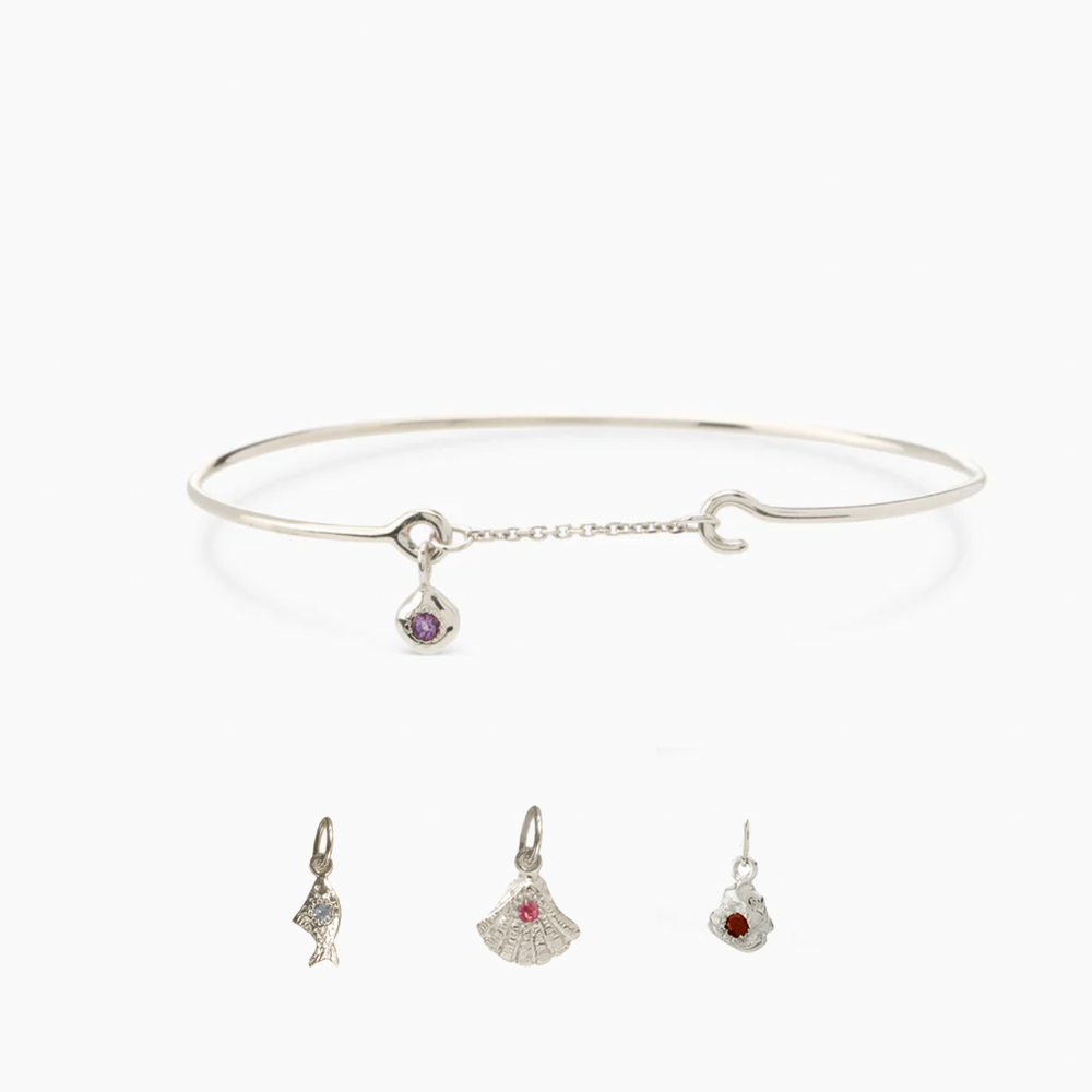 Birthstone Pendant Weave Bracelet | Silver